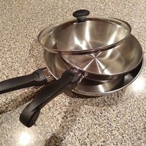 2 Farbeware stainless steel skillets/frying pans